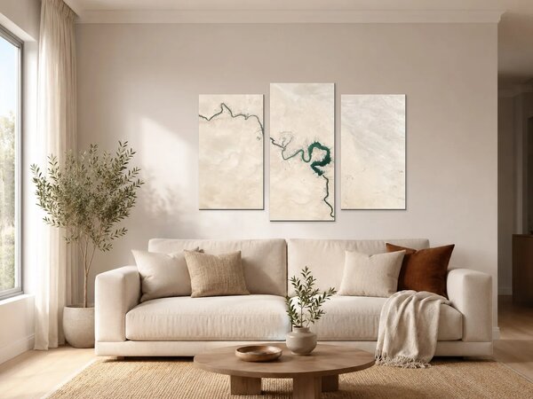 Tyrkysová řeka v pouštní krajině – Třídílný obraz B, 90 × 60 cm