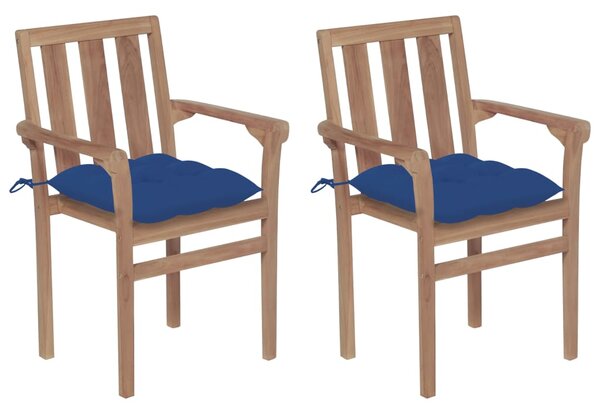 Zahradní židle 2 ks modré podušky masivní teakové dřevo