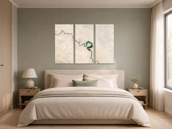 Tyrkysová řeka v pouštní krajině – Třídílný obraz A, 90 × 60 cm