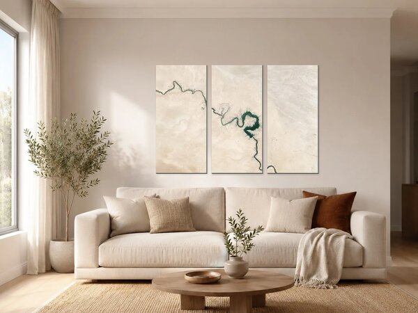 Tyrkysová řeka v pouštní krajině – Třídílný obraz A, 90 × 60 cm