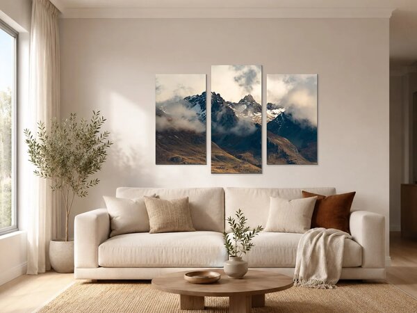 Zasněžené štíty v mlhách – Třídílný obraz B, 90 × 60 cm