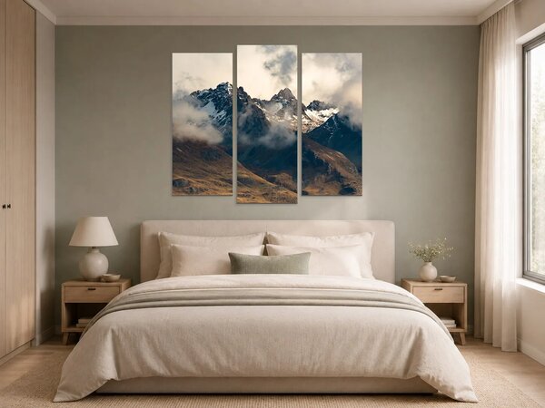 Zasněžené štíty v mlhách – Třídílný obraz B, 120 × 80 cm