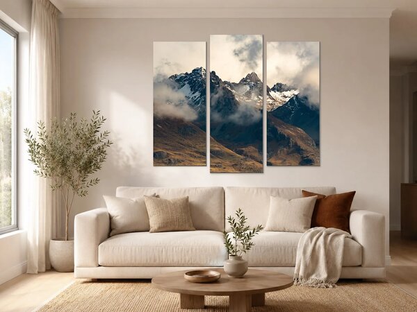 Zasněžené štíty v mlhách – Třídílný obraz B, 120 × 80 cm