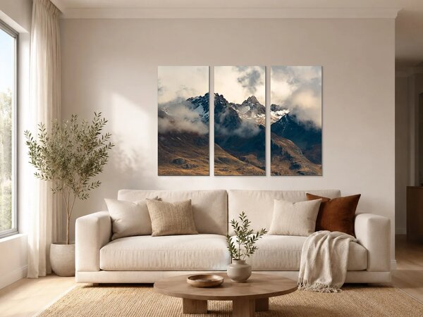 Zasněžené štíty v mlhách – Třídílný obraz A, 90 × 60 cm