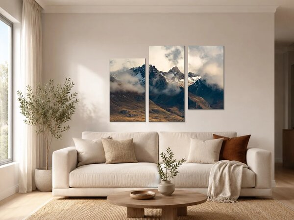 Zasněžené štíty v mlhách – Třídílný obraz C, 90 × 60 cm