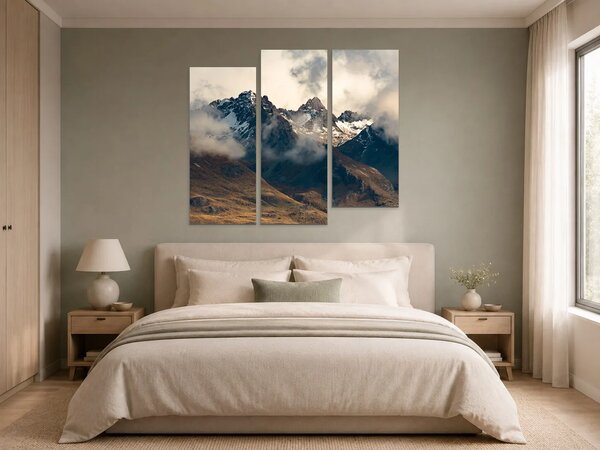 Zasněžené štíty v mlhách – Třídílný obraz C, 120 × 100 cm