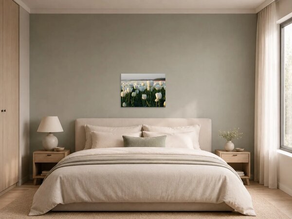 Bílé tulipány v podvečerním světle – Jednodílný obraz, 40 × 30 cm
