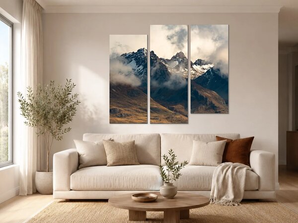 Zasněžené štíty v mlhách – Třídílný obraz C, 120 × 100 cm
