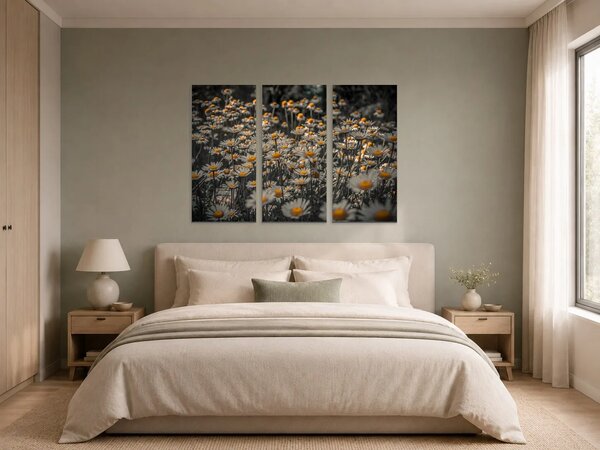 Kopretiny se zlatými středy – Třídílný obraz A, 90 × 60 cm