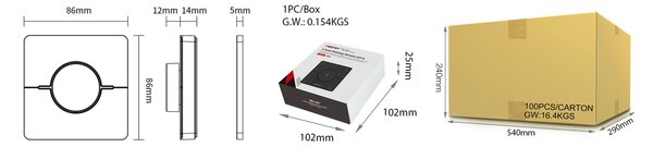Miboxer Nástěnný ovladač K0S, 4 zónový CCT, 2.4GHz, 2 x AAA Barva: Černá