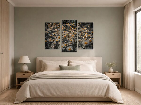 Kopretiny se zlatými středy – Třídílný obraz B, 90 × 60 cm