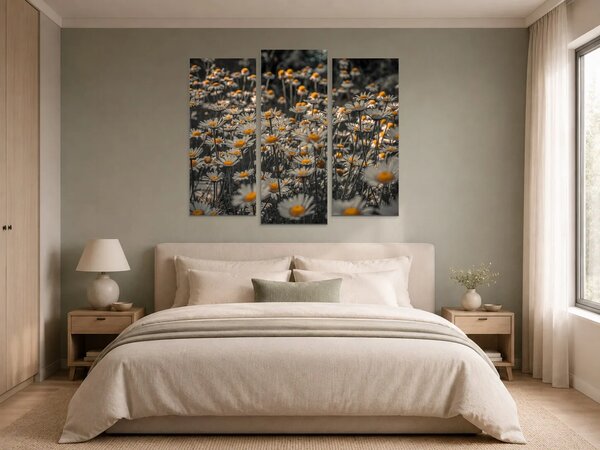 Kopretiny se zlatými středy – Třídílný obraz B, 120 × 80 cm