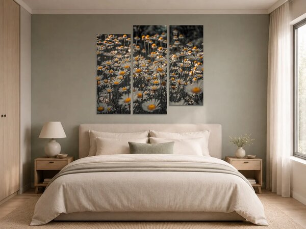 Kopretiny se zlatými středy – Třídílný obraz C, 120 × 100 cm