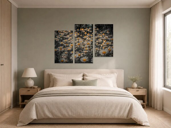 Kopretiny se zlatými středy – Třídílný obraz C, 90 × 60 cm