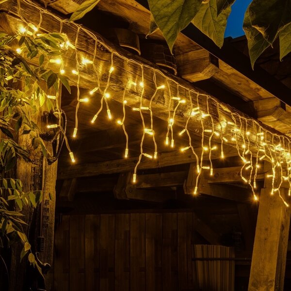 DECOLED Easy Fix venkovní LED rampouchy, světelné krápníky, 300 × 50 cm, teple bílá, 114 diod, bílý kabel, IP67, prodlužovací