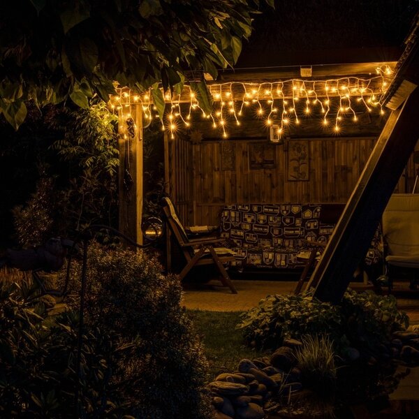 DECOLED Easy Fix venkovní LED rampouchy, světelné krápníky, 300 × 50 cm, teple bílá, 114 diod, bílý kabel, IP67, prodlužovací