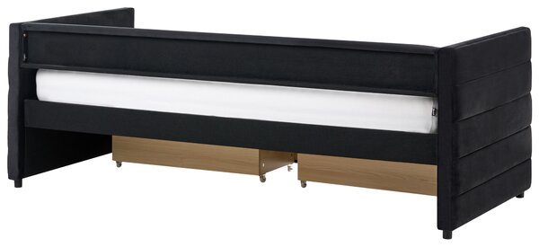 Denní postel s úložným prostorem MARRAY Umělý samet Černá 90 x 200 cm
