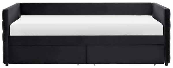 Denní postel s úložným prostorem MARRAY Umělý samet Černá 90 x 200 cm