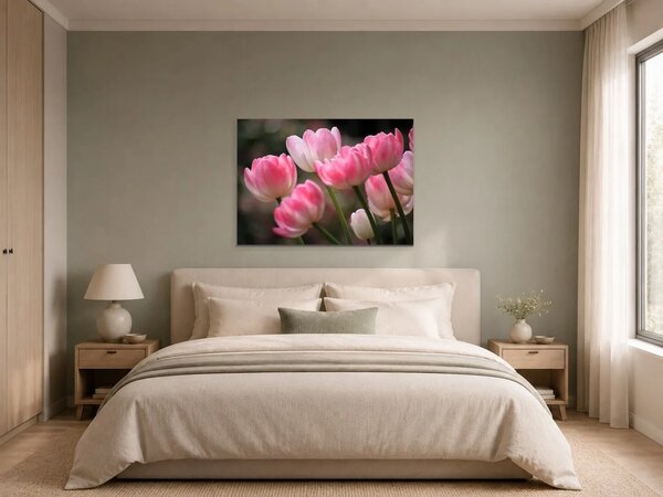 Růžové tulipány v jemném světle – Jednodílný obraz, 70 × 50 cm