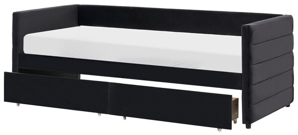 Denní postel s úložným prostorem MARRAY Umělý samet Černá 90 x 200 cm
