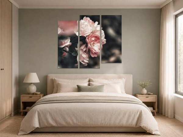 Romantické růže v pudrových tónech – Třídílný obraz C, 120 × 80 cm