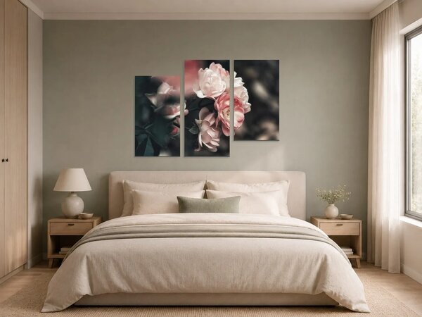 Romantické růže v pudrových tónech – Třídílný obraz C, 90 × 60 cm