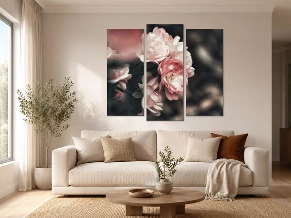 Romantické růže v pudrových tónech – Třídílný obraz B, 120 × 100 cm