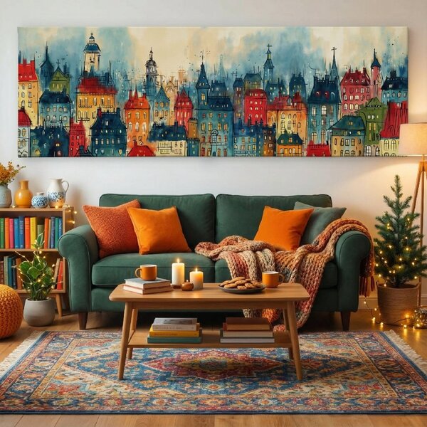 Obraz na plátně - Praha stověžatá, Věže, střechy, město FeelHappy.cz Velikost obrazu (šířka x výška): 60 x 20 cm
