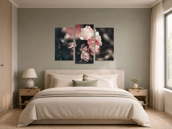 Romantické růže v pudrových tónech – Třídílný obraz B, 90 × 60 cm