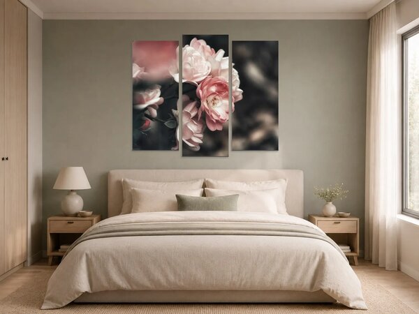 Romantické růže v pudrových tónech – Třídílný obraz B, 120 × 100 cm