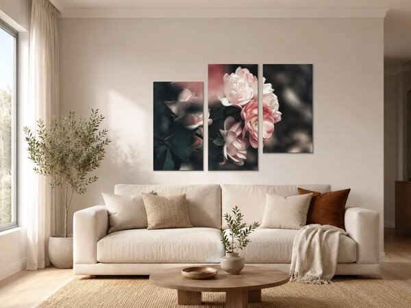 Romantické růže v pudrových tónech – Třídílný obraz C, 90 × 60 cm