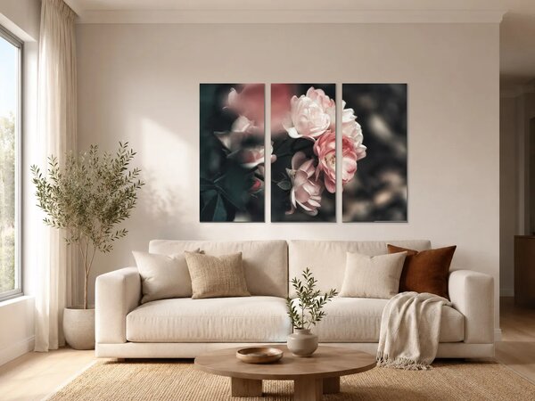 Romantické růže v pudrových tónech – Třídílný obraz A, 90 × 60 cm