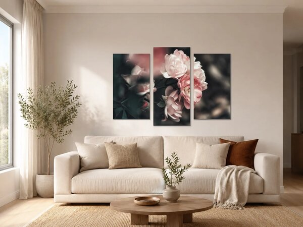 Romantické růže v pudrových tónech – Třídílný obraz B, 90 × 60 cm