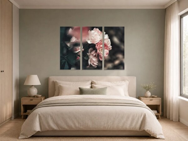 Romantické růže v pudrových tónech – Třídílný obraz A, 90 × 60 cm