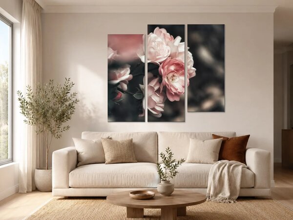 Romantické růže v pudrových tónech – Třídílný obraz C, 120 × 80 cm