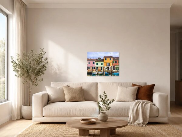 Barevné domy a lodě v benátském kanálu – Jednodílný obraz, 60 × 40 cm