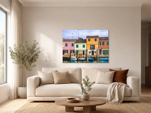 Barevné domy a lodě v benátském kanálu – Jednodílný obraz, 70 × 50 cm