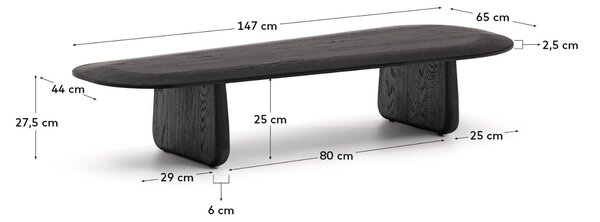 Kave Home Černý dubový konferenční stolek Pirita 147 x 65 cm