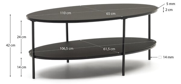 Černý skleněný konferenční stolek Kave Home Fideia 110 x 65 cm