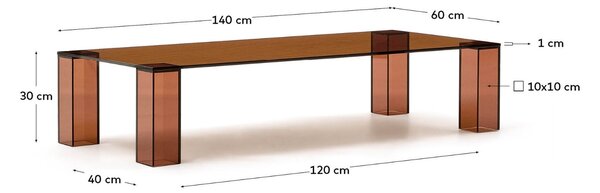 Hnědý skleněný konferenční stolek Kave Home Adularia 140 x 60 cm
