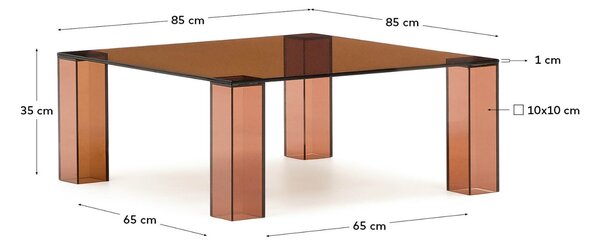 Hnědý skleněný konferenční stolek Kave Home Adularia 85 x 85 cm