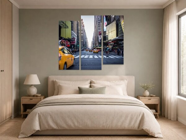 Newyorská ulice se žlutými taxíky – Třídílný obraz C, 120 × 100 cm