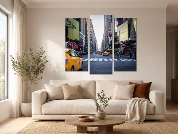 Newyorská ulice se žlutými taxíky – Třídílný obraz B, 120 × 100 cm
