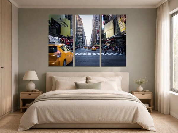 Newyorská ulice se žlutými taxíky – Třídílný obraz A, 120 × 80 cm