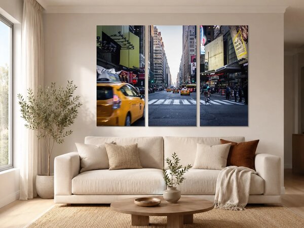 Newyorská ulice se žlutými taxíky – Třídílný obraz A, 120 × 80 cm