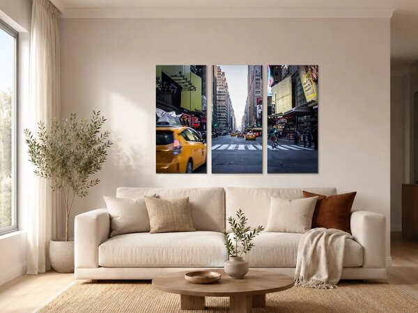 Newyorská ulice se žlutými taxíky – Třídílný obraz A, 90 × 60 cm