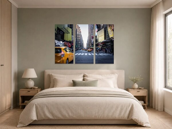Newyorská ulice se žlutými taxíky – Třídílný obraz A, 90 × 60 cm
