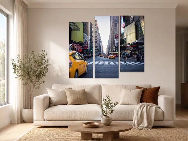 Newyorská ulice se žlutými taxíky – Třídílný obraz C, 120 × 100 cm