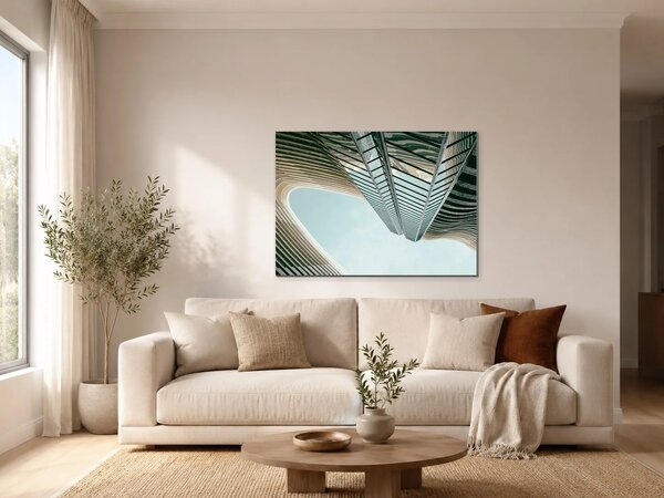 Pohled vzhůru mezi mrakodrapy – Jednodílný obraz, 70 × 50 cm