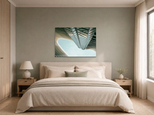 Pohled vzhůru mezi mrakodrapy – Jednodílný obraz, 70 × 50 cm